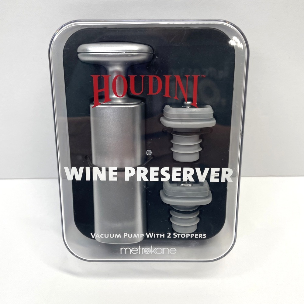 Houdini Wine Preserver Vacuum Pump with 2 Stoppers- NEW